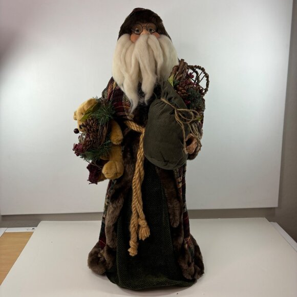 Vintage  Dan Dee Santa Claus 33" Doll In Plaid Coat With Teddy & Festive Accents - Picture 1 of 13